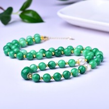 Green Myanmar Jadeite Bead Necklace Real Burmese Jade Natural Jewelry