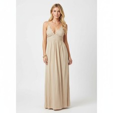 Tan Cotton Crochet Lace Trim Long Sleeveless Maxi Dress M