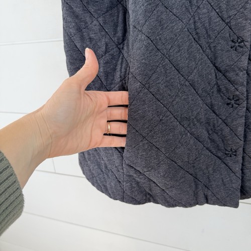 EILEEN FISHER Vest Women 1X Gray Diamond Quilted Cotton Snap - Picture 2 of 8