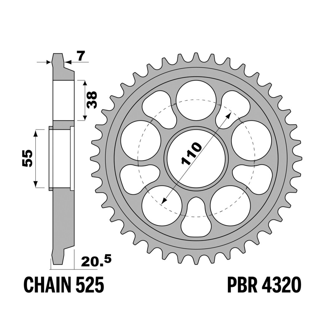 Pignon PBR 525 38T pour éliminer les vibrations de transmission Ducati 748