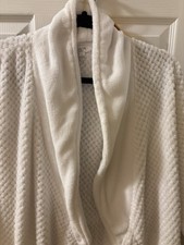 White Plush Womens Ulta Waffle Robe L-XL with inner ribbons, long sleeve/pockets
