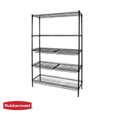 Rubbermaid 85030B 5-Tier Deluxe Heavy Duty Black Wire Shelving Unit with Drawers
