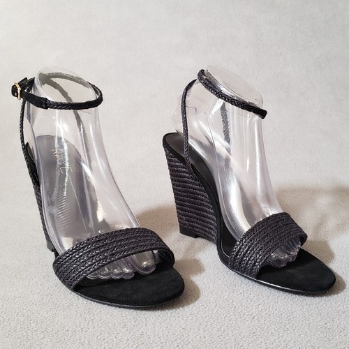 RAYE Lagoon Heels Black Size 8.5 Strappy Jute Wedges RAYE-WZ1618