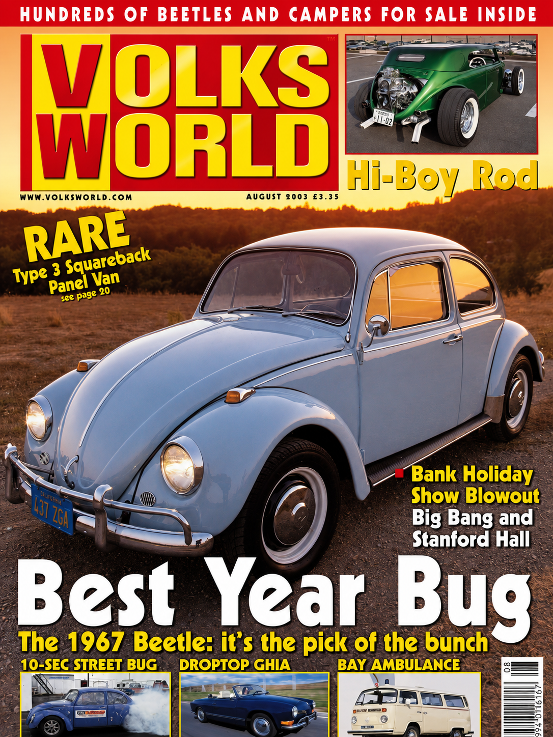 🏁August 2003 VolksWorld VW Magazine Best Year Bug 1967 Beetle VG