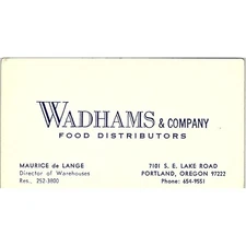 Maurice De Lange Wadhams & Co Food Portland OR Vintage Business Card SD9-B8