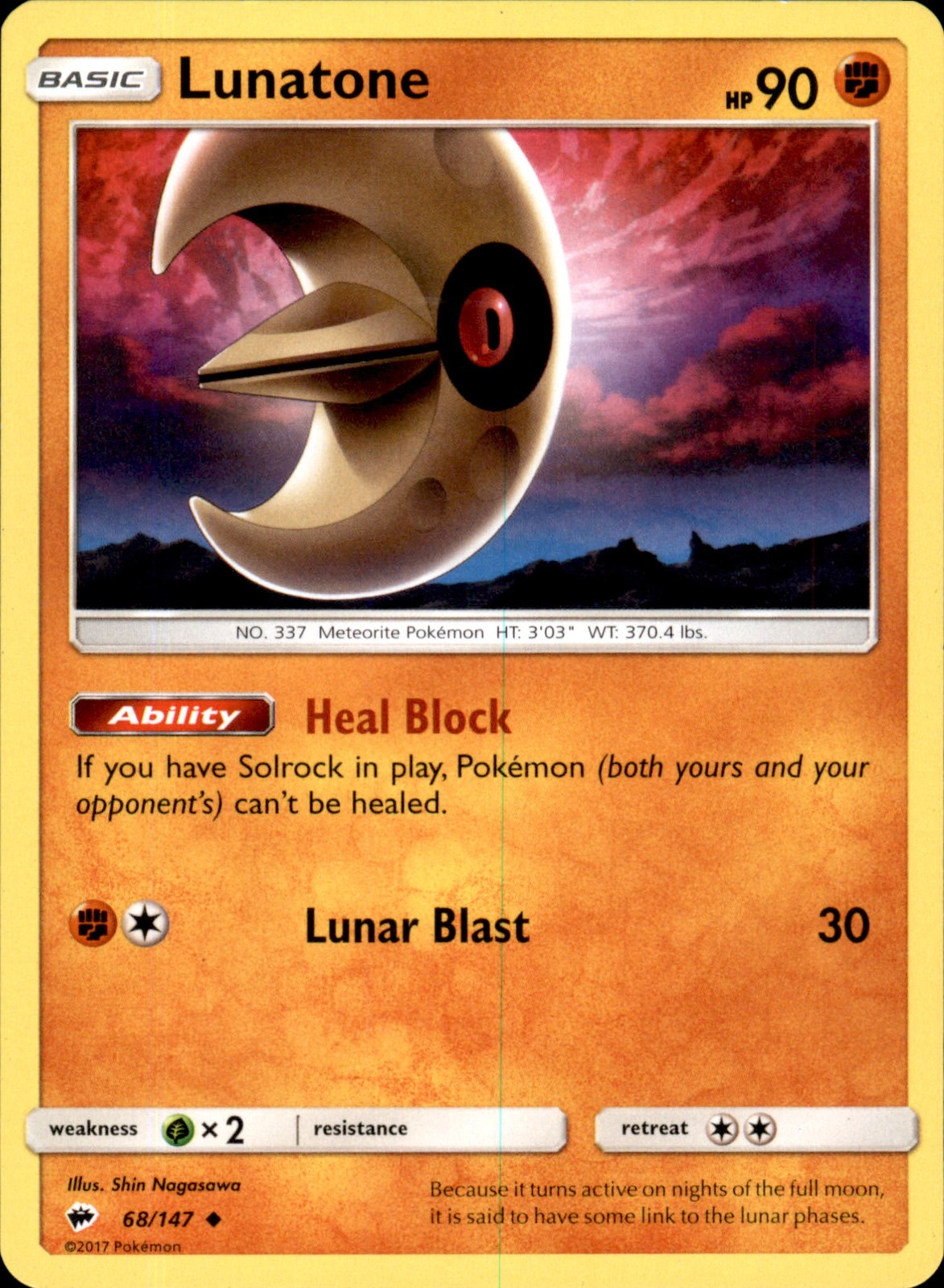 Lunatone 68/147 Uncommon - Pokemon SM - Burning Shadows LP