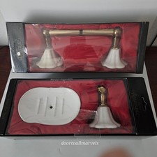 VTG Lotus Porcelain Solid Brass Bath Soap Dish  TP Holder French Colonial NEW
