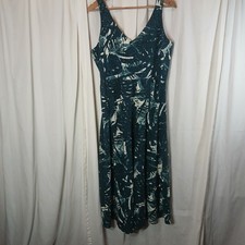 Chaps Ralph Lauren Blue Tropical Boho Maxi Dress LG V-Neck Cotton Knit