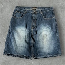 Webs Jorts Mens 40 Blue Y2K Baggy Wide Leg Grunge Skater Dark Wash Hip Hop 2000s