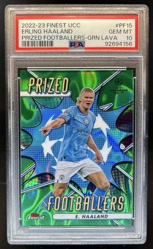 2022-23 Finest Erling Haaland Prized Footballers Green Lava Refractor /99 PSA 10