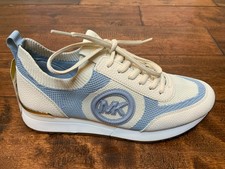 Michael Kors White Blue Jenkins Knit Trainers Lace-Up Sneakers, Size 7.5, NIB