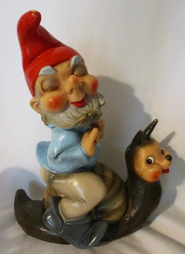 HTF Vintage 10" HEISSNER 919 Adorable Garden GNOME Riding on a SNAIL ~ Germany