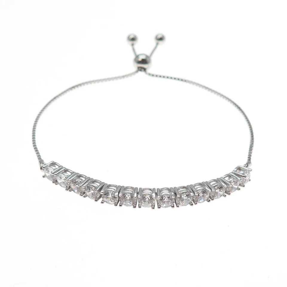 925 Sterling Silver Round-Cut C Z Tennis Link Adjustable Bolo Bracelet 6-8.25" - Image 3 of 4