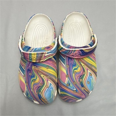 Crocs Classic Clog Multicolor Abstract Swirl Logo Slip-On Rubber US 10