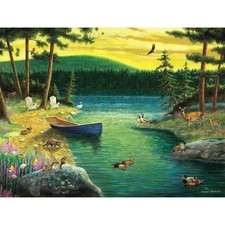 1000 Piece Puzzle Adults Birch Birds Canoe At Stream Nature Jigsaw Art 27x19