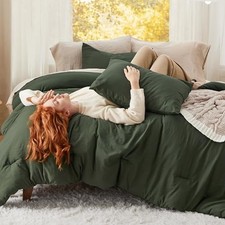Queen Comforter Set, Dark Green Soft Prewashed Queen 90"x90" 03 - Dark Green