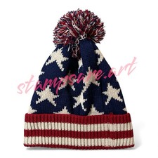 USA American Flag Stars Beanie - Cuffed Cap Knit Winter Stocking Hat