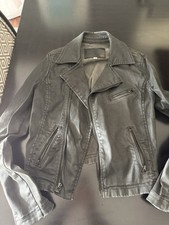 AG Adriano Goldschmied Coated Moto Jacket Black Biker Style Made In USA Size S