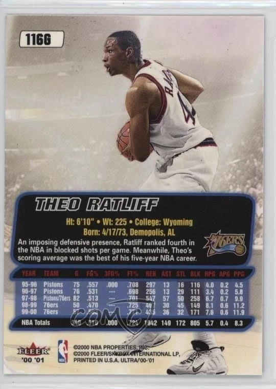 2000-01 Fleer Ultra Gold Medallion Theo Ratliff #116G - Image 2 of 2