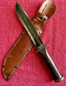 WWII WESTERN G46-8 FIGHTING KNIFE BLUED BLADE WITH CORRECT WWII LEATHER SHEATH