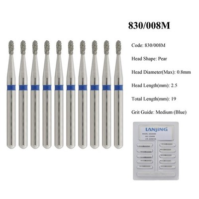 Dental Diamond Pear Burs Friction Grip 830/008M Medium Coarse Grit FG High Speed
