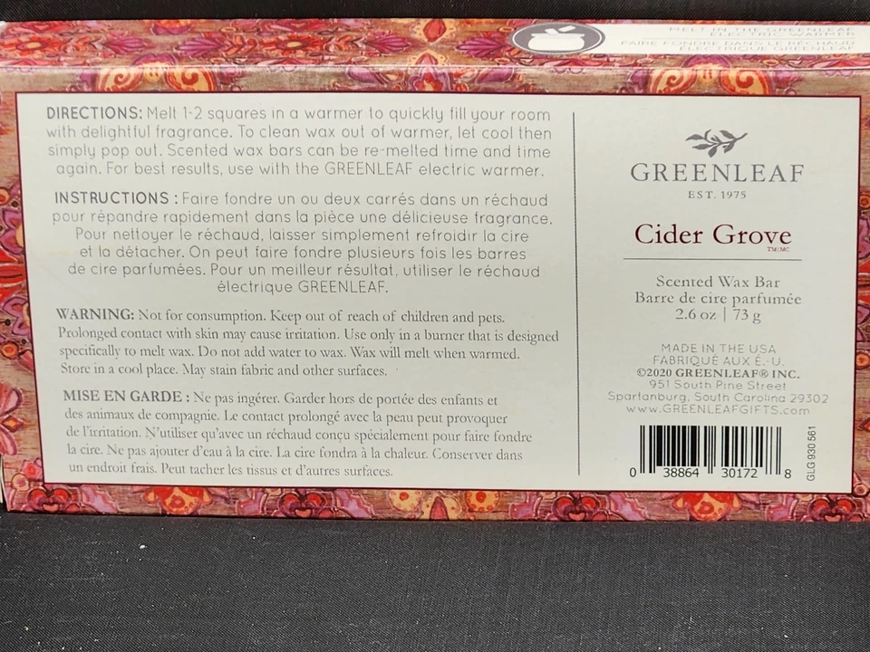 Greenleaf Cider Grove Scented Wax Bar 2.6 oz 6 blocks New Spiced Fruit - Image 2 of 4