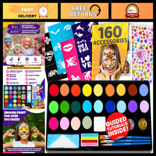 28 Color Face Painting Kit - Non-Toxic Washable Face Paint with 160 Accessories