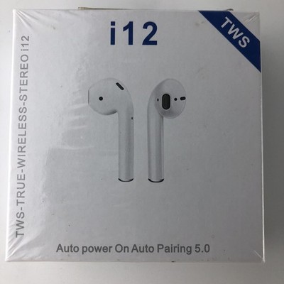 TWS-TRUE-WIRELESS-STEREO i12 EAR BUDS FOR AUTO PARING 5.0 WHITE NEW SEALED BOX