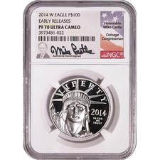 2014-W $100 Platinum American Eagle 1oz NGC PF70 UCAM Early Releases Mike Castle 4850.00 per troy oz