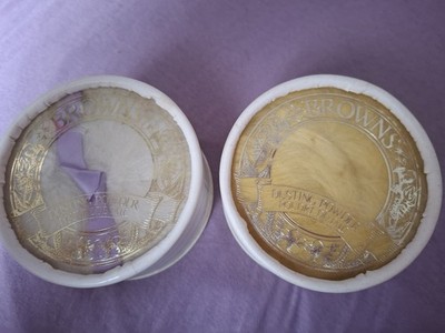 Brown's Dusting Powder Australia Talc Puderdosen, 2 verschiedene Vintage wie neu