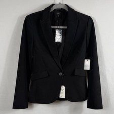 Express Women's Black Single Button Blazer. Shoulder Pads. Size 6. Soft Twill