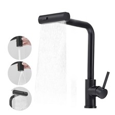 OWOFAN Kitchen Faucet Pull Down Sprayer Black Waterfall Single Hole Single Handl