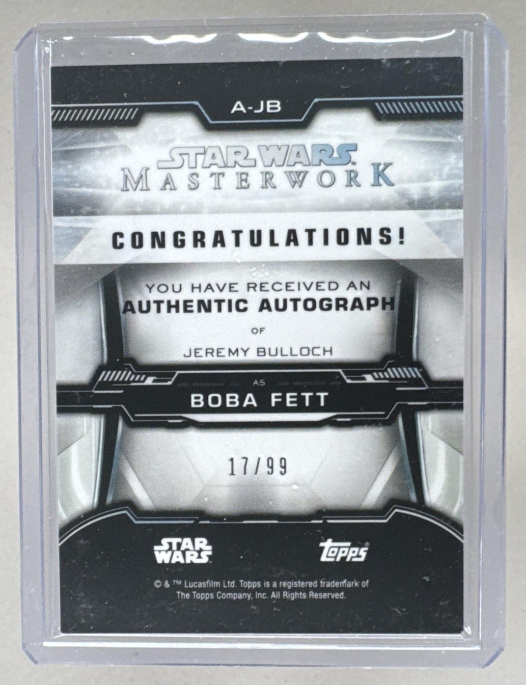 Jeremy Bulloch Boba Fett 2019 Topps Star Wars Masterwork #A-JB Auto Blue /99 view 2