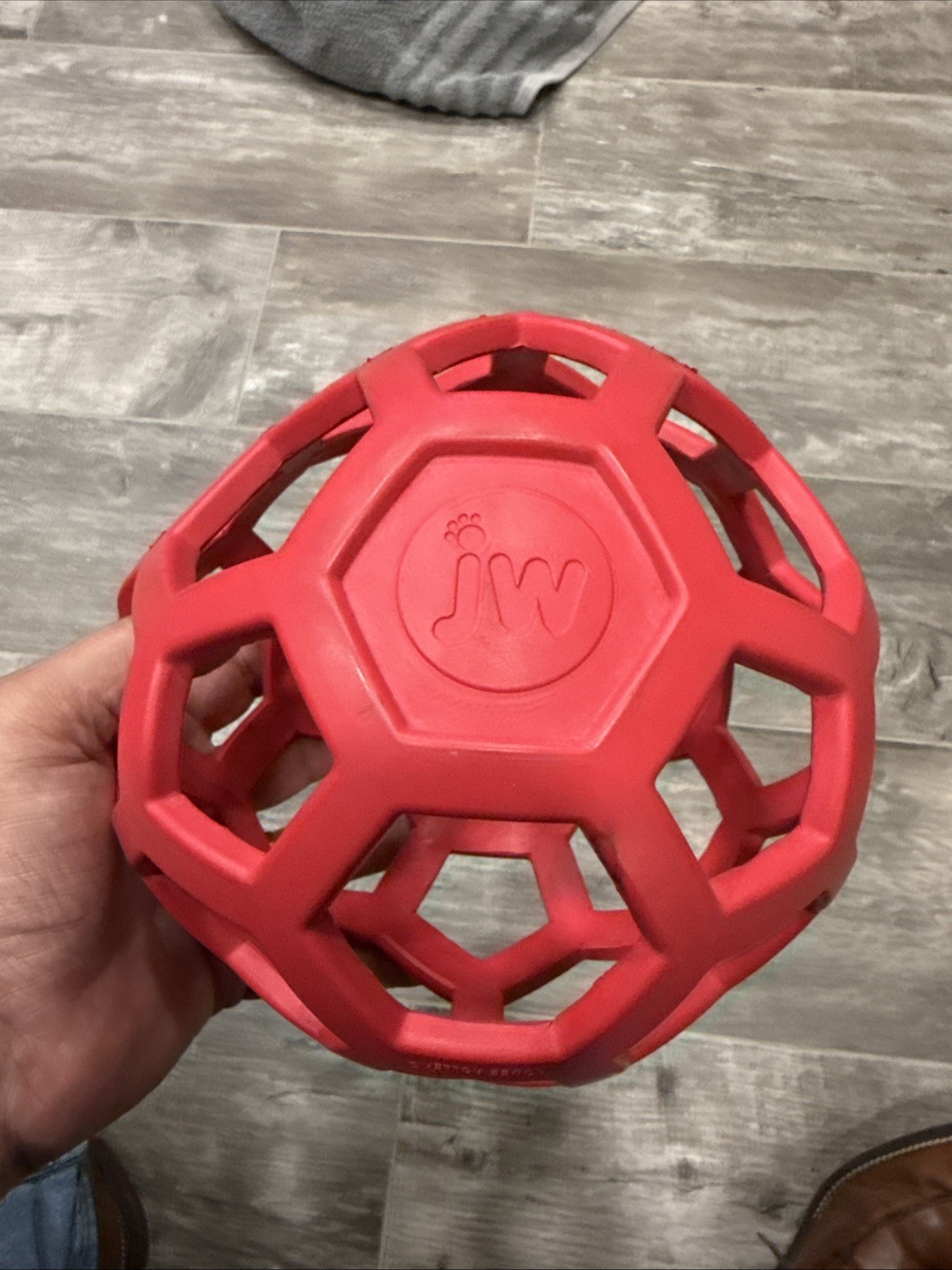 JW Pet Hol-ee 7.5" Roller Dog Toy Red Rubber Ball Durable Ch