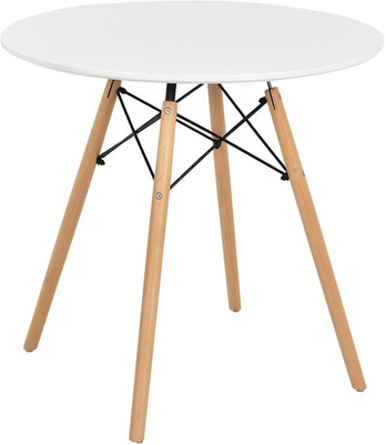 Chic White Round Dining Table with Beech Legs - Perfect for Small Spaces