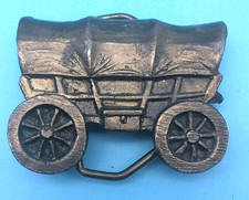 VINTAGE ADEZY Denver Solid Brass COVERED WAGON Belt Buckle Western 2"
