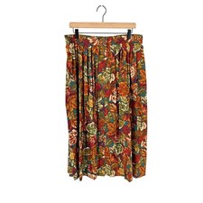 VTG Plus Preferred Midi Skirt Autumn Leaf Print Button Front Elastic Waist 22W
