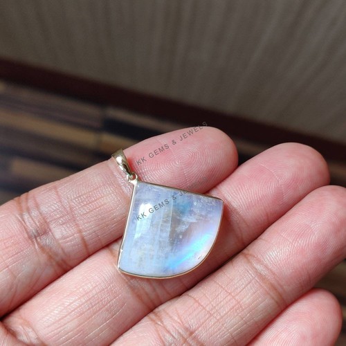 25.60ct Natural Rainbow Moonstone Pendant 14K Gold Bezel Setting June Birthstone - Picture 7 of 9