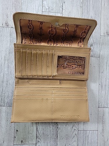 Tignanello Tan Leather Trifold Wallet Snap Zip Closure ID Coin Purse Cards Chain - Picture 14 of 14