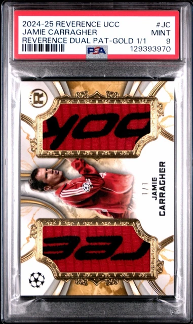 2024 Topps Reverence Jamie Carragher Match Worn Patch Reebok Logo Gold 1/1 PSA 9