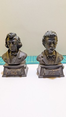 Lot Of 2 Vintage Resin 5'' Composer Busts F.Chopin J.Strause Music Melody 