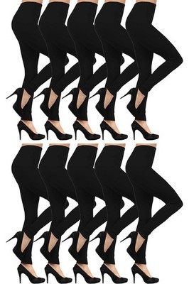 10 Pcs Pack Women Soft Skin Leggings Full Length NWT Two Sizes Black Color