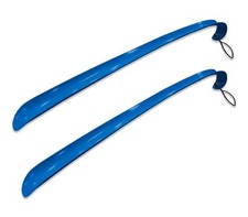 2 Pack Long Blue Plastic Shoehorn Lightweight Shoe Helper Curved 24 Inches