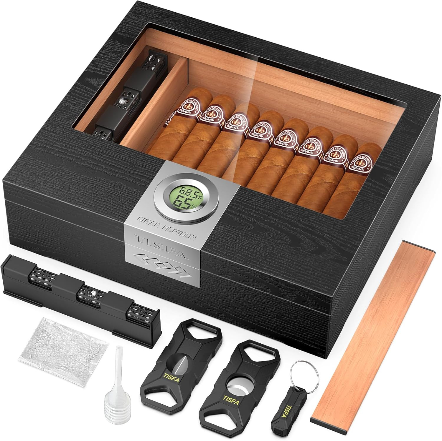 Cigar Humidor, Cedar Wood Desktop Humidor Box with Digital H