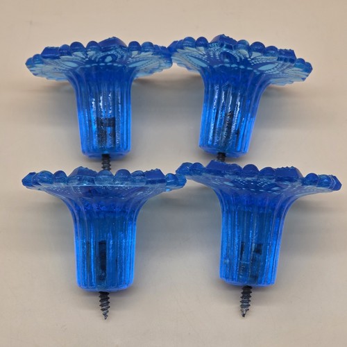 Antique/Vintage 4 Sandwich Depression Glass Rosette Flower Blue Curtain Tiebacks - Picture 3 of 15