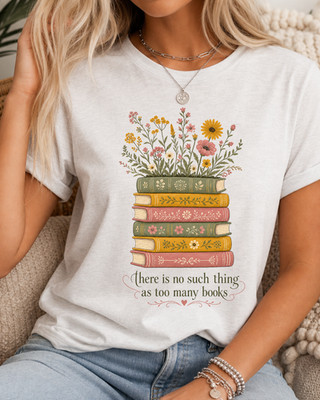 Women's Never Too Many Books T-Shirt Stacked Books Graphic Book Lover Shirt