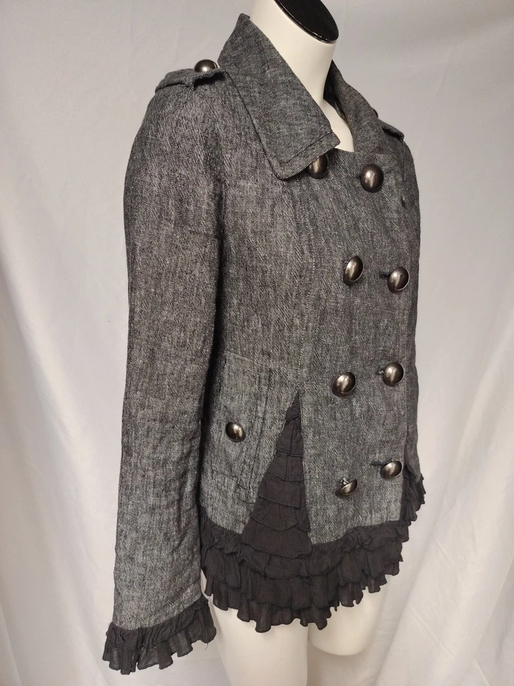 Double Breasted Linen & Cotton Ruffled Jacket, Size S - Image 2 of 4