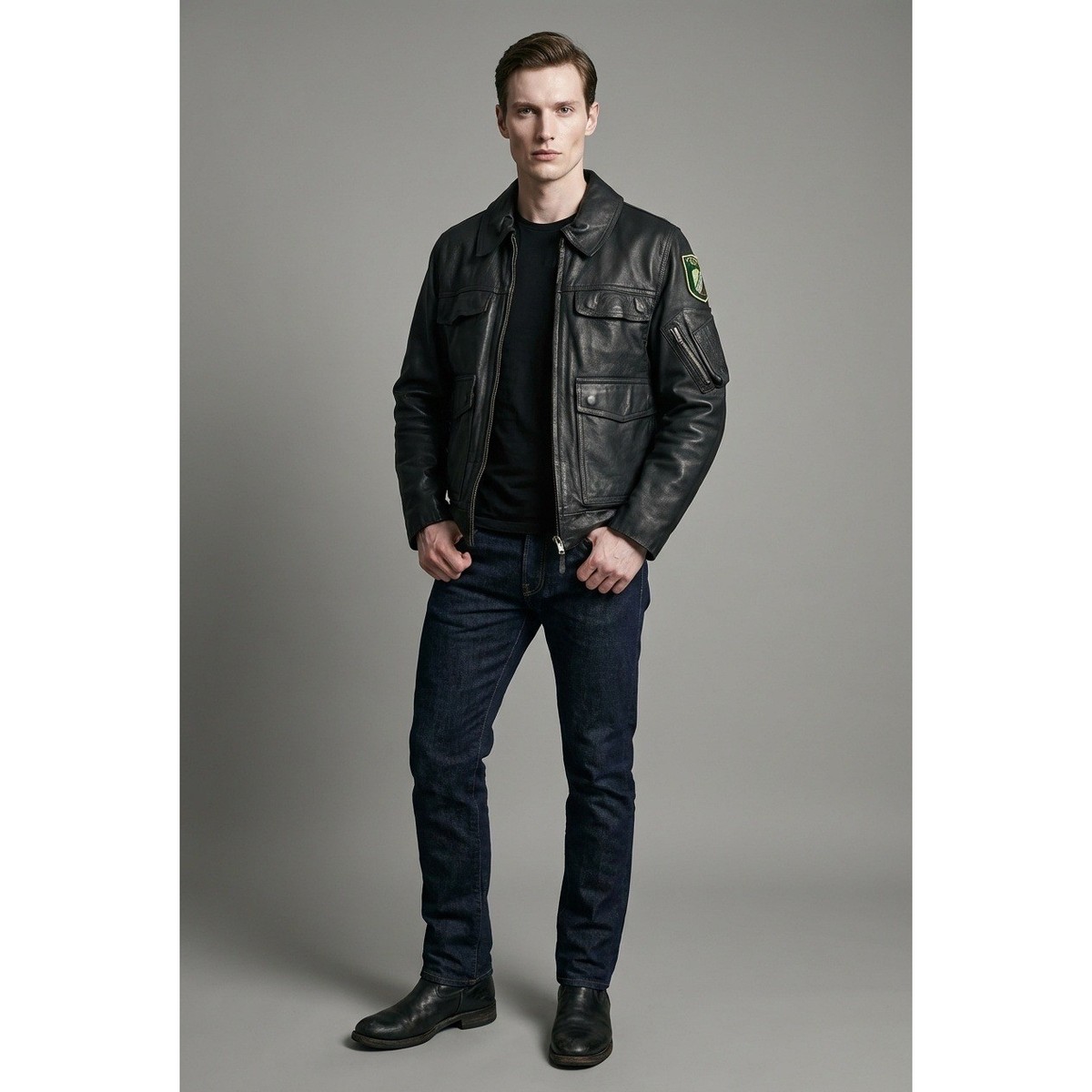 Beckumer Leder German Polizei Leather Jacket Mens 36 Black Police
