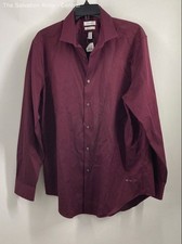 Calvin Klein Mens Burgundy Long Sleeve Slim Fit Dress Shirt Size 17 34/35