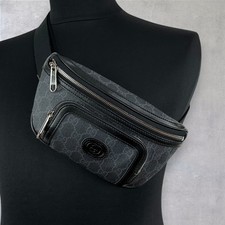 Bolso Bandolera Gucci GG Monograma Entrelazado G Lona Cuero Negro 682933